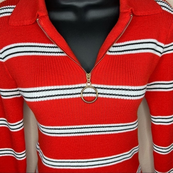 L Juniors Red Striped Long Sleeve Sweater Large 11 13 Stretch Y2k 90’s style - Picture 2 of 8